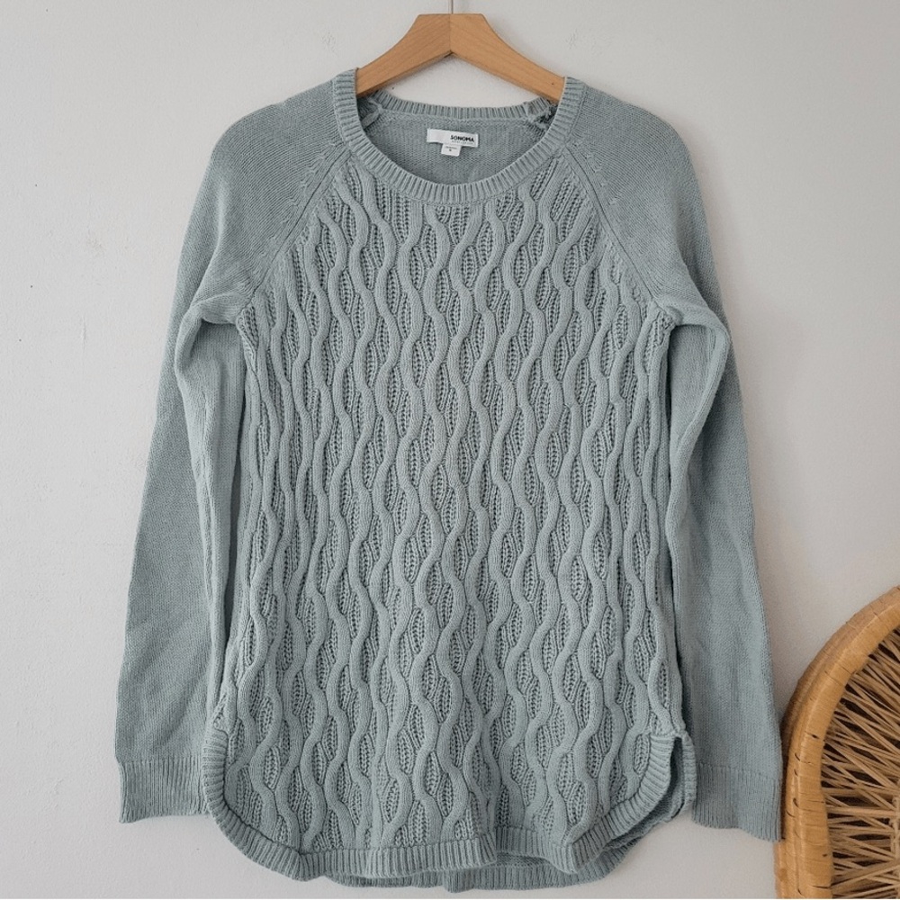 Sonoma Light Green Cozy Cable Knit Sweater Casual Warm Streetwear Versatile